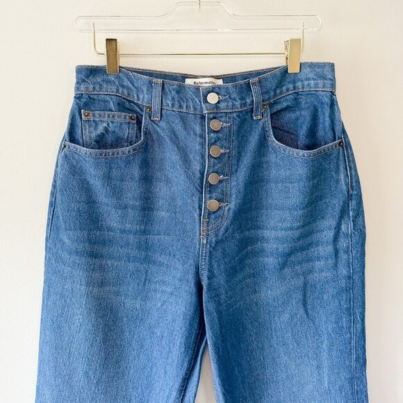 Reformation Cynthia Button Fly High Rise Straight Jeans in Zenia - Picture 4 of 8